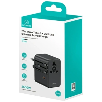 Ładowarka sieciowa USAMS Travel Adapter CC310 3xUSB-C 70W 4w1 US AU EU UK czarny