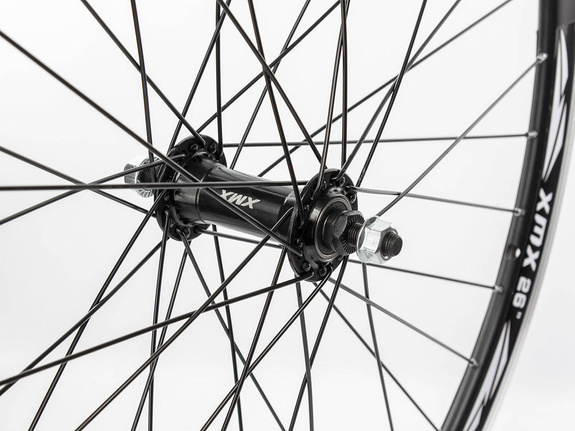 Koło przód XMX 26" obręcz stożkowa, piasta aluminiowa na łożyskach maszynowych - czarne