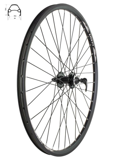 Koło przód 27,5" Disc piasta XMX-A282 łożyska maszynowe pod hamulec tarczowy, obręcz aluminiowa nitowana czarna - szprychy czarne