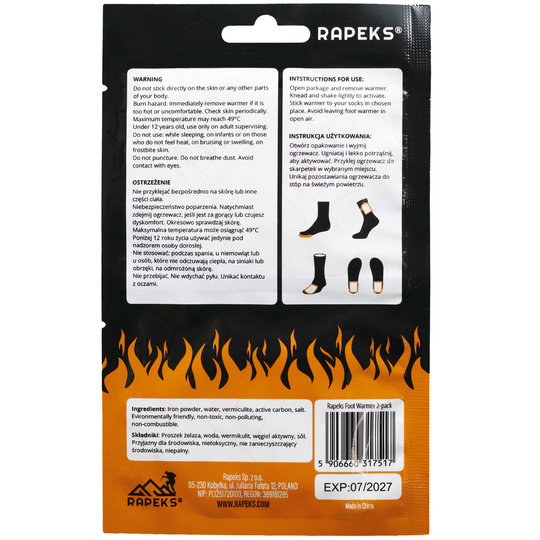 Ogrzewacze do stóp RAPEKS FOOT WARMER (20 sztuk)
