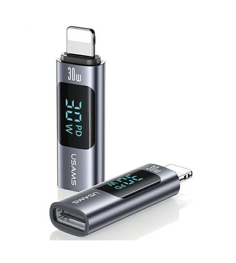 Adapter z wyświetlaczem USAMS AU18 USB-C / Lightning Digital Display 30W stalowy/aluminium 