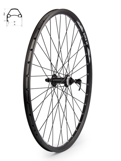 Koło przód 26" piasta Shimano HB-TX 505 Center Lock, obręcz disc nitowana czarna