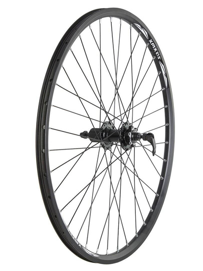 Koło tylne 27,5" Disc piasta XMX A291 kaseta 8-9-10 rzędów,  hamulec tarczowy, łożyska maszynowe, obręcz YKL-D23 nitowana czarna, szprychy czarne