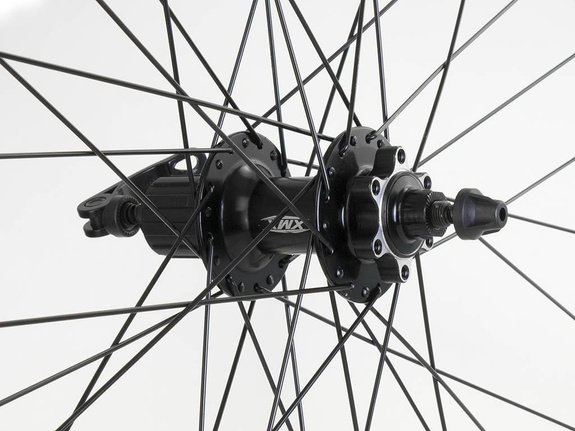 Koło tylne 27,5" piasta XMX-A291QR kaseta 8-9-10 rzędów, hamulec tarczowy, łożyska maszynowe, obręcz Rodi FW DISC czarne - szprychy czarne