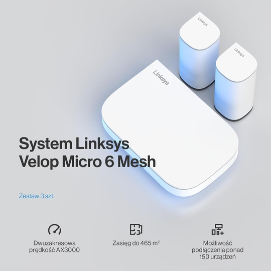 System Wi-Fi typu mesh Linksys Velop Micro 6 Zestaw 3 sztuk