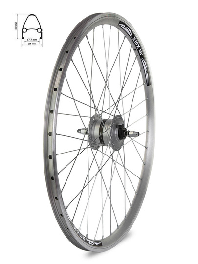 Koło przednie 26" obręcz stożek Arriv srebrna ,piasta Shimano z prądnicą 3 W