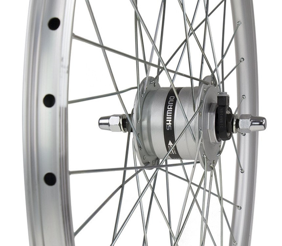 Koło przednie 26" obręcz stożek Arriv srebrna ,piasta Shimano z prądnicą 3 W