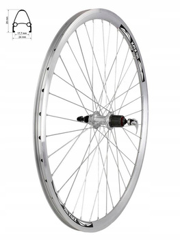 Koło tylne 28" piasta XMX A281QR, kaseta 8-9-10 rzędów, łożyska maszynowe, obręcz stożkowa, srebrna