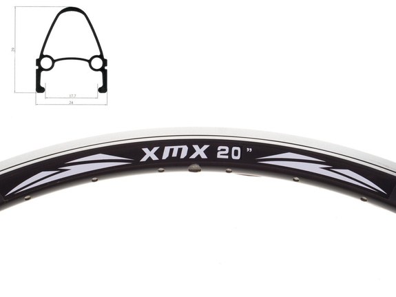 Obręcz XMX 20" stożek 36-otw. czarna CNC