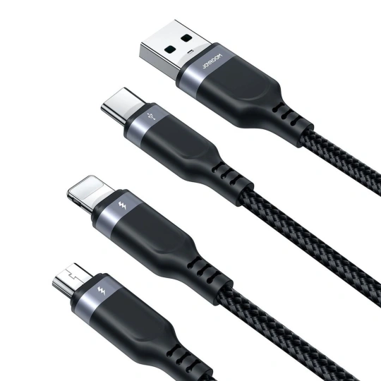 Kabel Joyroom S-A18 3w1 3,5A USB-A - Lightning+USBC+ MicroUSB 1,2m - czarny