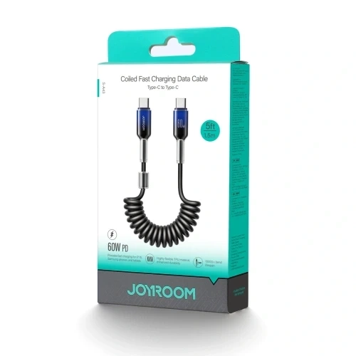 Kabel spiralny Joyroom S-A43 Crystal-Clear Series 60W USB-C - USB-C 1,5m - czarny