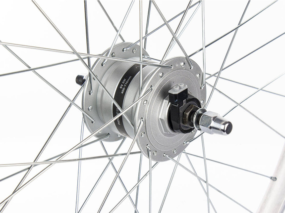 Koło przednie 26" obręcz stożek Arriv srebrna ,piasta Shimano z prądnicą 3 W