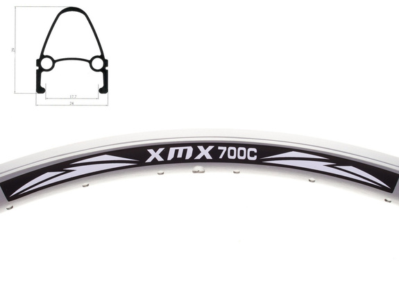 Obręcz stożek 28" YKL-D6 36-otworów srebrna CNC anodyzowana