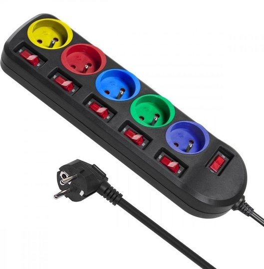 Listwa zasilająca Maclean MCE204M 5 gniazd z włącznikami 1,5m