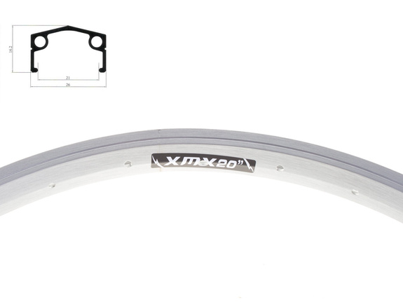 Obręcz XMX 20" 28-otwrów 21x16,2 mm alu. srebrna anodyzowana