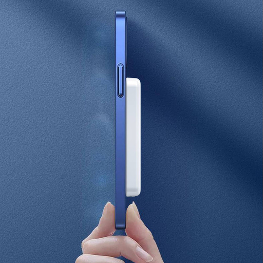 Bezprzewodowy powerbank Dudao K14S MagSafe 10W 5000mAh + metalowy adapter pierścień do ładowania magnetycznego biały