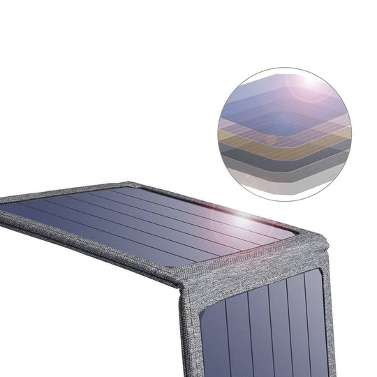 Rozkładana podróżna ładowarka solarna słoneczna fotowoltaiczna 14W z USB 5V / 2,4A panel słoneczny szary Choetech SC004