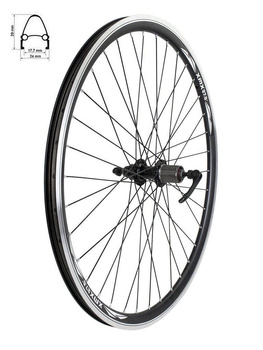 Koło tył 27,5" piasta XMX-A281 łożyska maszynowe uszczelnione, kaseta 8-9-10 rzędów, obręcz stożkowa czarna, szprychy czarne