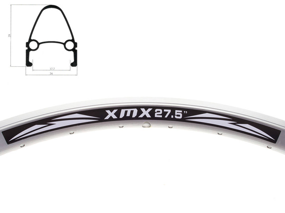 Obręcz XMX 27,5" stożek srebrna 18x29mm 36-otworów