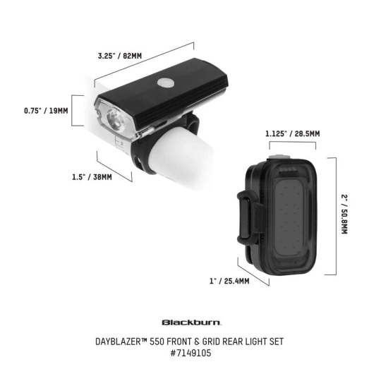 Zestaw lamp BLACKBURN DAYBLAZER przód 550 lumenów CLICK USB tył