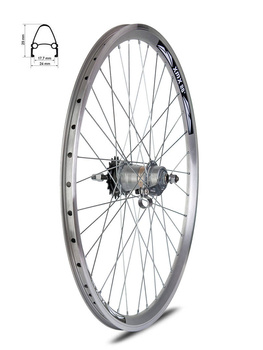 Koło tylne 26" piasta Shimano Nexus 3 - biegi z osprzętem, obręcz stożek srebrna