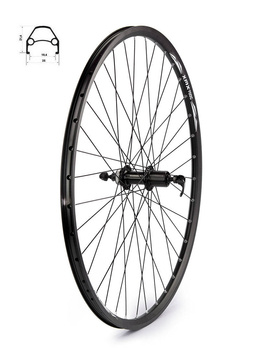Koło tylne 29"-28" DISC piasta Shimano FH-TX505 kaseta 8-9-10 rzędów, hamulec tarczowy Center Lock, obręcz nitowana, szprychy czarne 