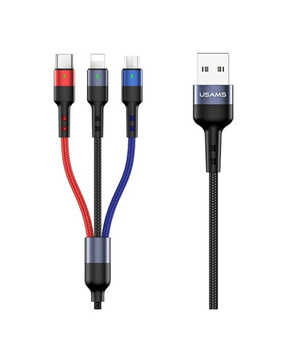 Kabel pleciony USAMS U26 3w1 0.35m 2A Fast Charge (lightning/microUSB/USB-C) SJ410USB01 