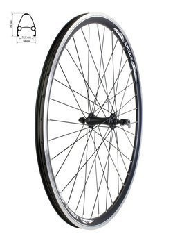 Koło przód 27,5" obręcz stożkowa czarna, piasta czarna QR, łożyska maszynowe, szprychy czarne