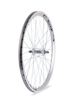 Koło przód 24" obręcz stożkowa srebrna piasta aluminiowa łożyska maszynowe