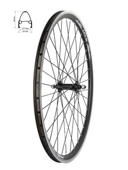 Koło przód 27,5" piasta XMX-A201 nakrętki łożyska maszynowe,obręcz stożkowa, czarna, szprychy czarne