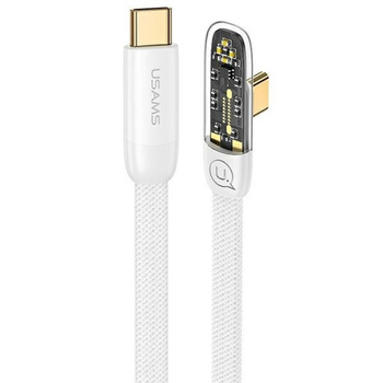 Kabel USB-C na USB-C kątowy USAMS Iceflake Series 200cm PD 100W, biały