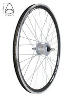 Koło przednie 26" obręcz stożkowa XMX czarna piasta Shimano z prądnicą