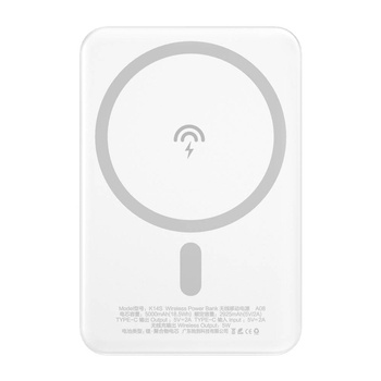 Bezprzewodowy powerbank Dudao K14S MagSafe 10W 5000mAh + metalowy adapter pierścień do ładowania magnetycznego biały