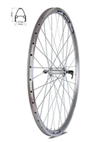 Koło przód 28" piasta XMX-A281 QR łożyska maszynowe uszczelniane, obręcz stożkowa srebrna