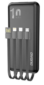Uniwersalny powerbank Dudao K6Pro 10000mAh z kablem USB, USB Typ C, Lightning czarny