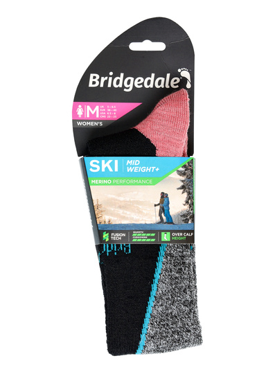 Damskie skarpety narciarskie Bridgedale Ski Mid+ Merino P Pattern - blk/crl